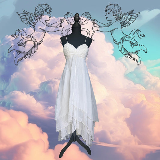 🤍 Vintage Lillie Rubin Silk Fairy Dress – Ethereal White – XXS