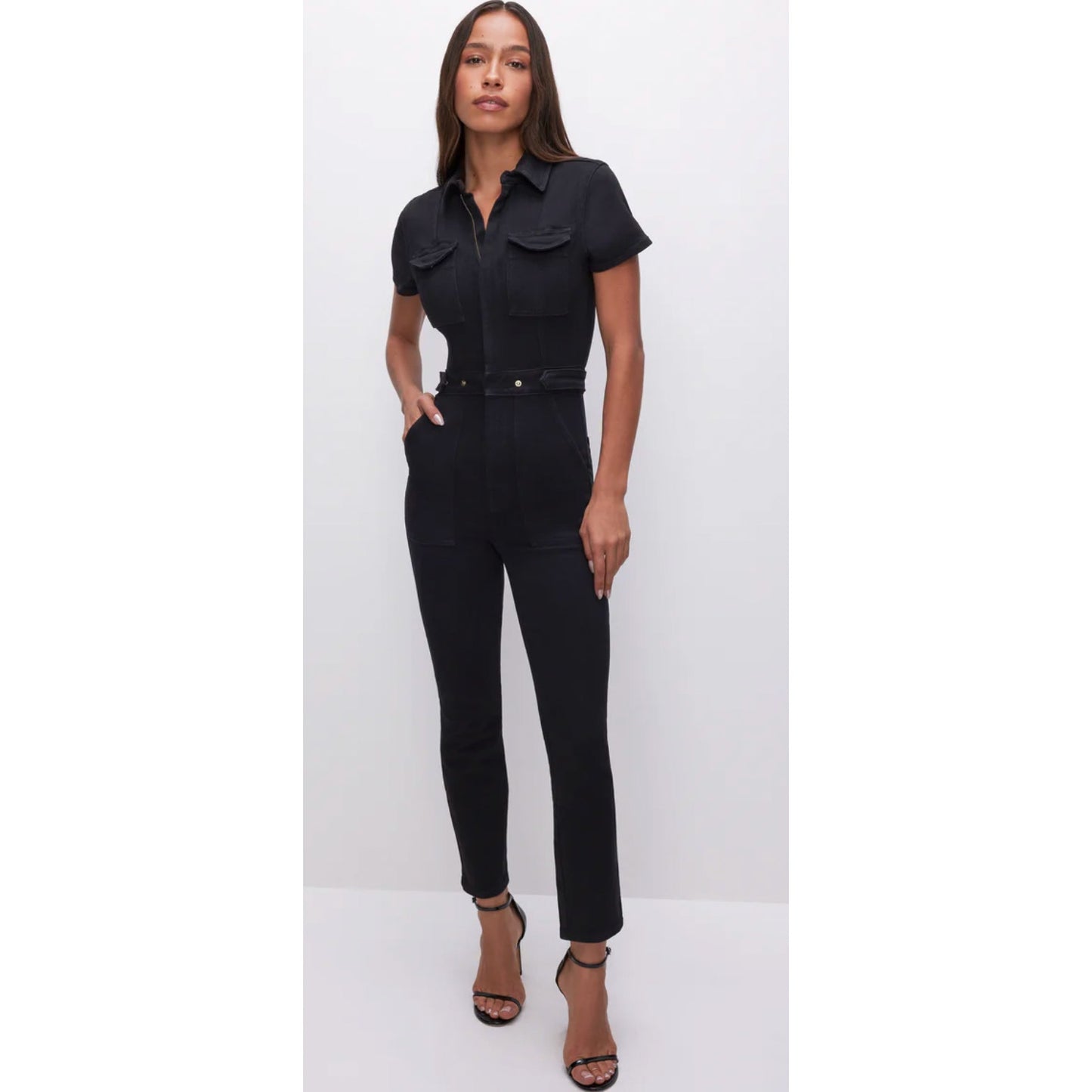 🖤 NWT Good American “Fit For Success” Black Denim Jumpsuit – Size S