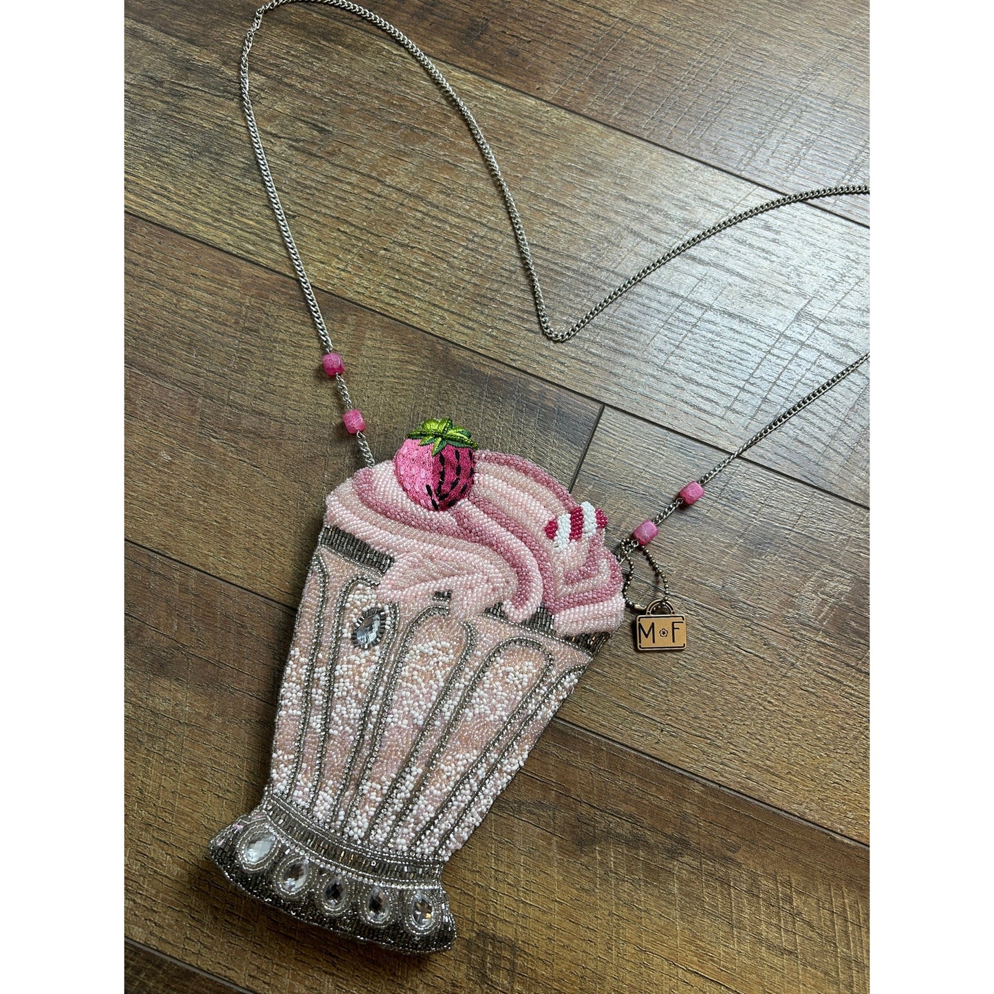 Mary Frances beaded strawberry milkshake purse