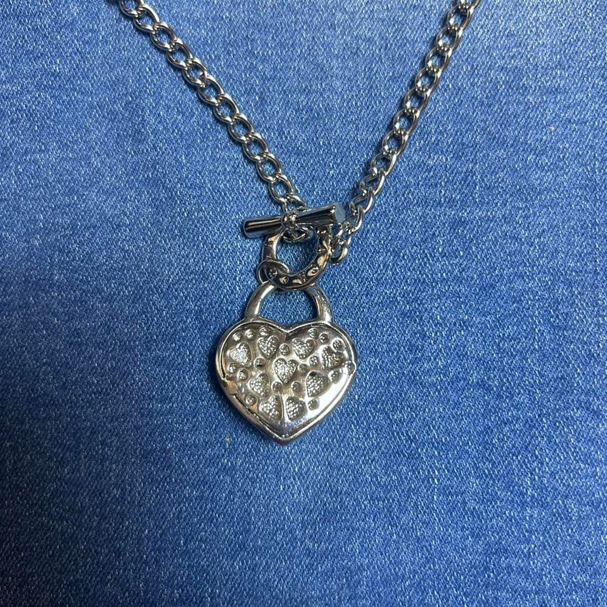 Vintage Coach Silver Heart Necklace & Bracelet Set Y2K Designer Jewelry