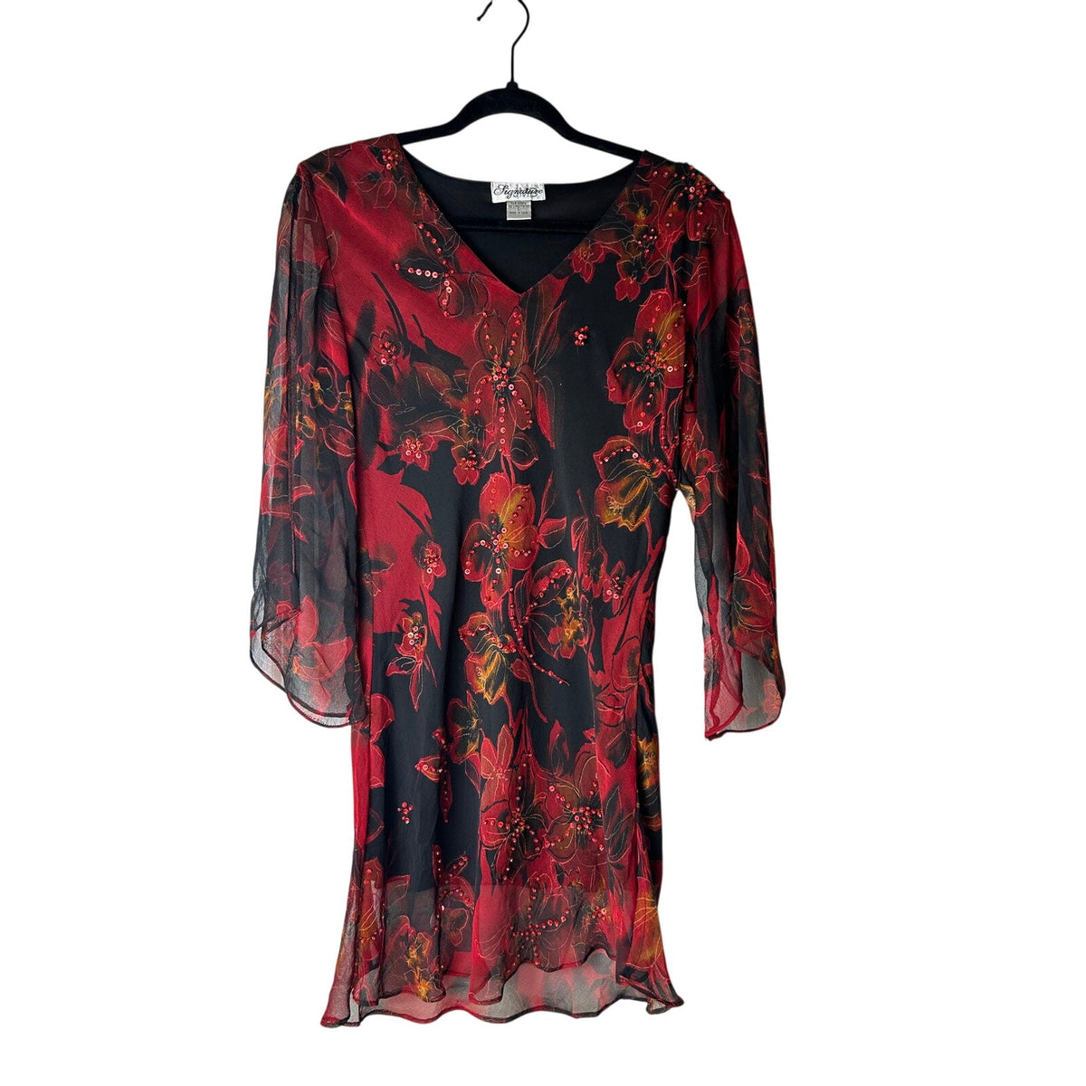 JMB Signature Beaded Floral Chiffon Tunic Top Size L
