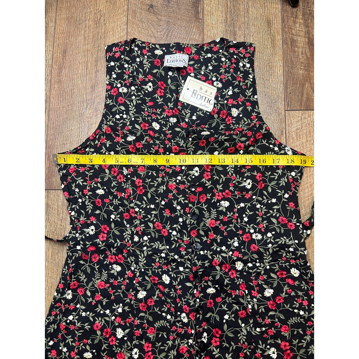90s Witchy Dark Floral Tie Back Button-Up Dress — Basic Editions M