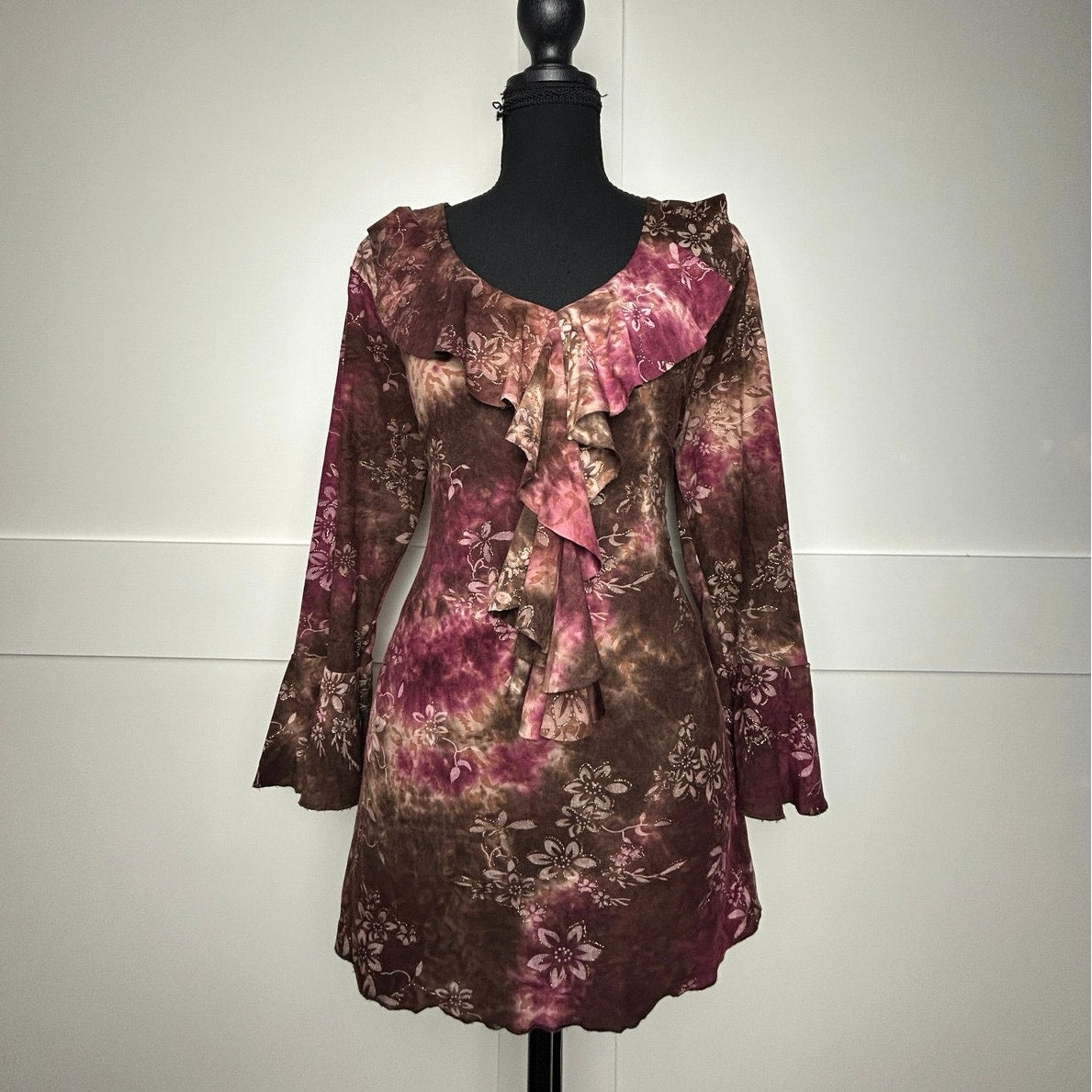 Haut Y2K Sienna Grace style Fairycore Tunique fendue marron rose à manches papillon taille L