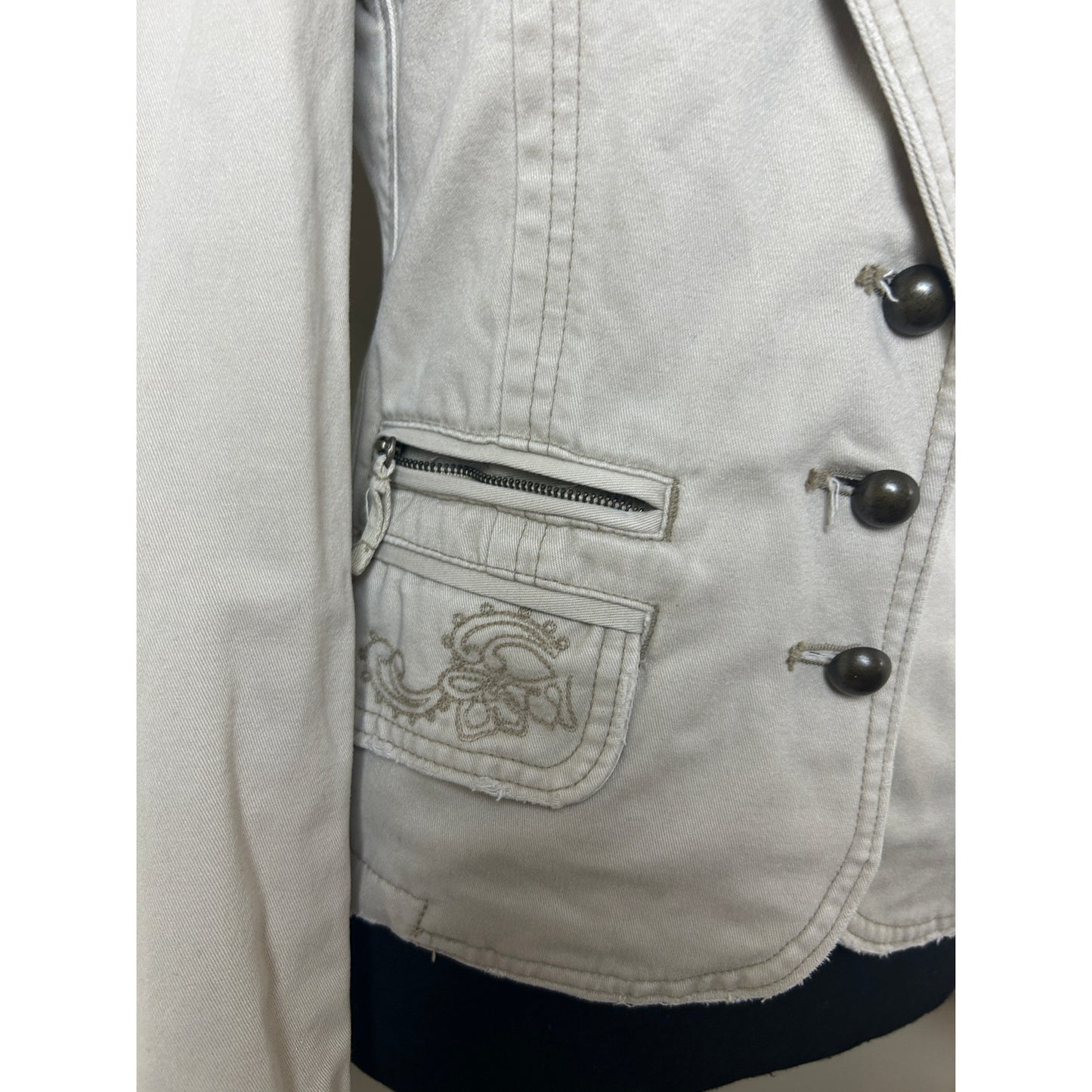 Vintage Y2K Aeropostale Beige Blazer Brass Button Embroidered Snatched Waist Jacket Size S
