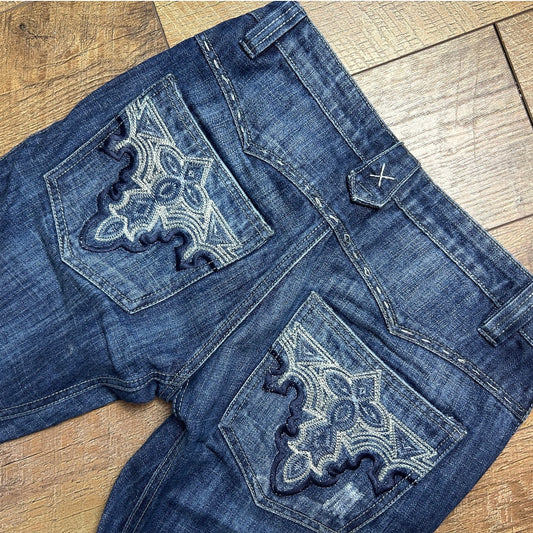 Antik Denim Embroidered Western Bootcut Jeans Size 28 - Y2K Low Rise Faded Denim