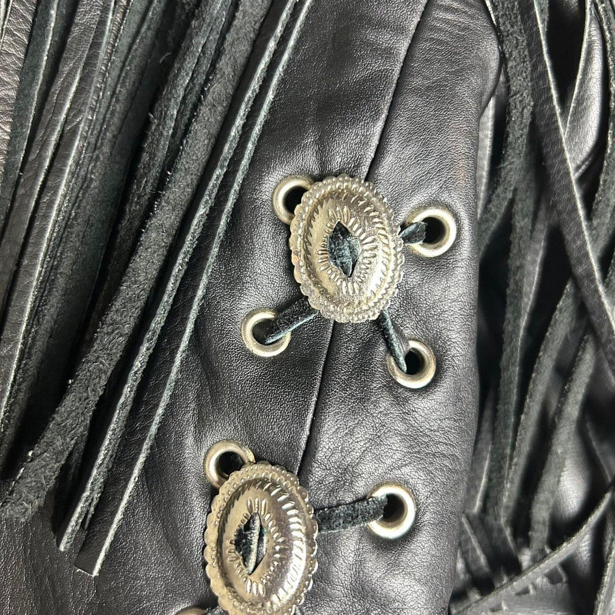 Vintage Harley Style Black Leather Jacket Red Rose Embroidery Fringe Western Biker Moto Coat