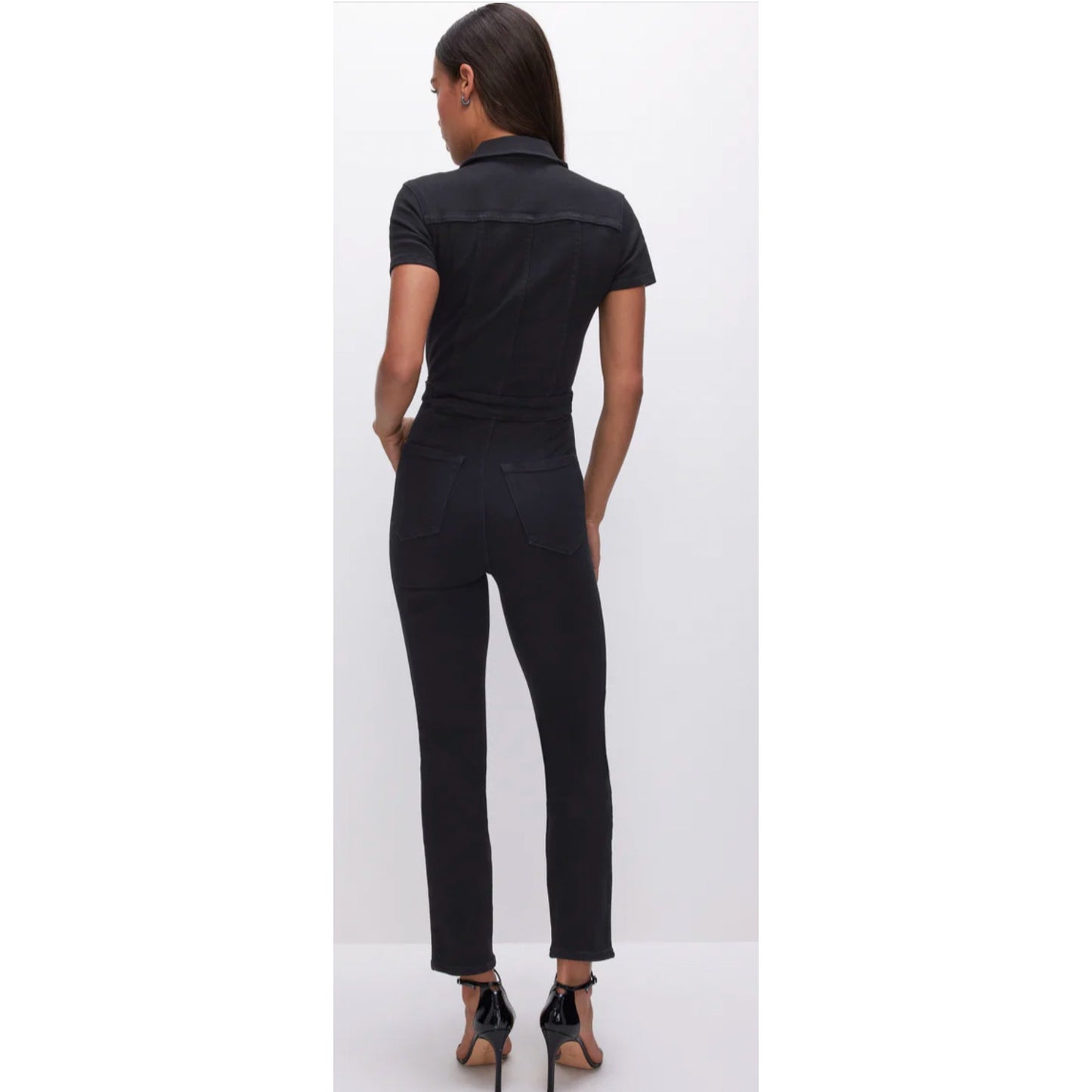 🖤 NWT Good American “Fit For Success” Black Denim Jumpsuit – Size S