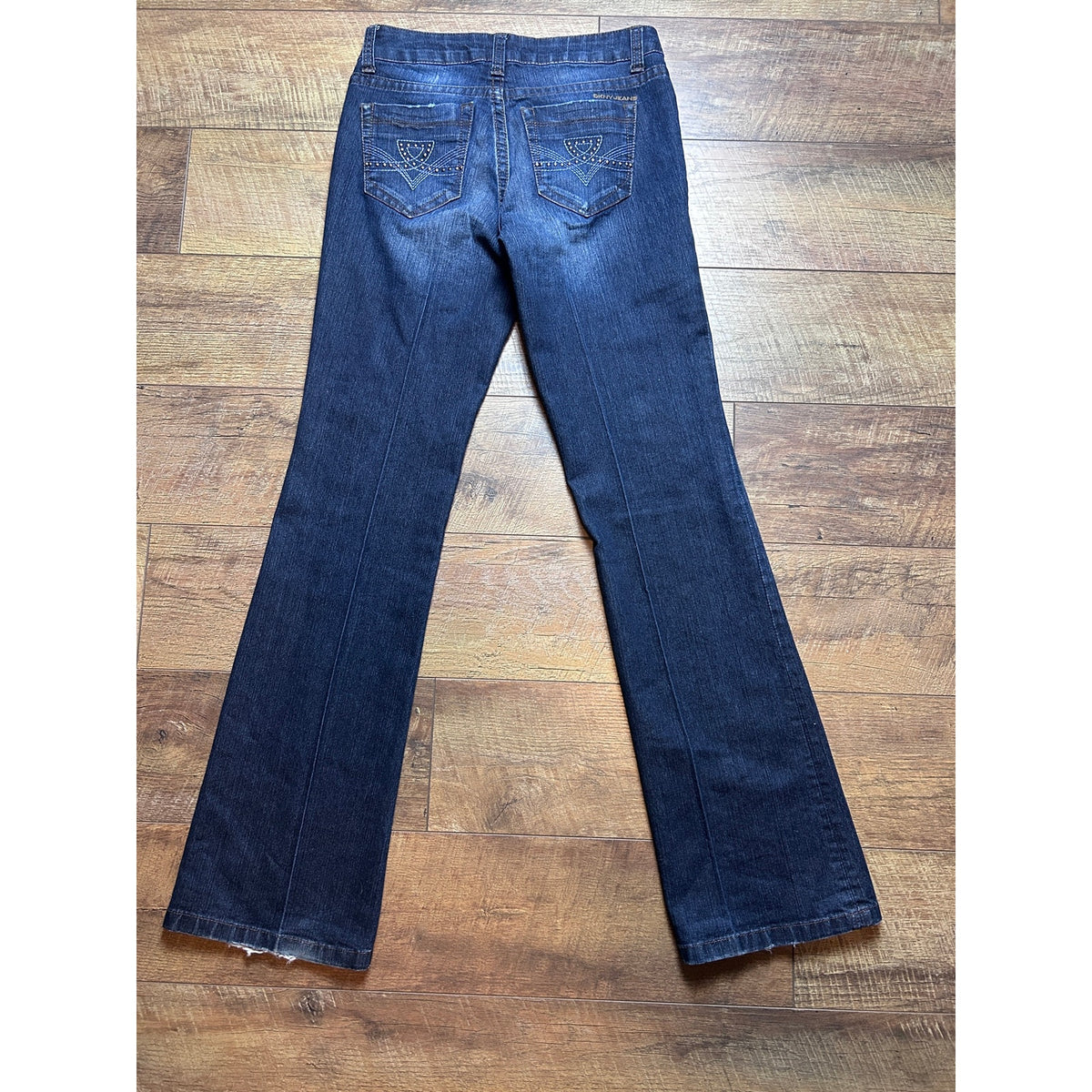 Y2K DKNY Bootcut Jeans Embellished Mid Rise Faded Dark Wash Denim Size 2