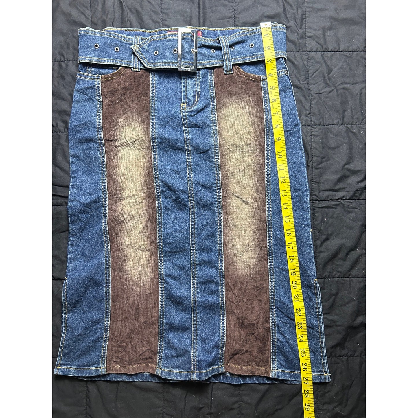 Euro Y2K it girl corduroy and denim belted skirt size large by new sensation