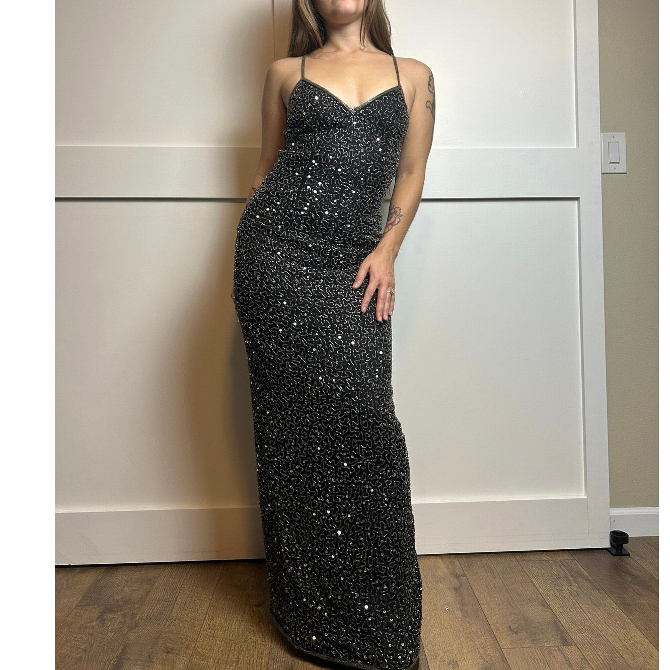 silk beaded low back evening gown