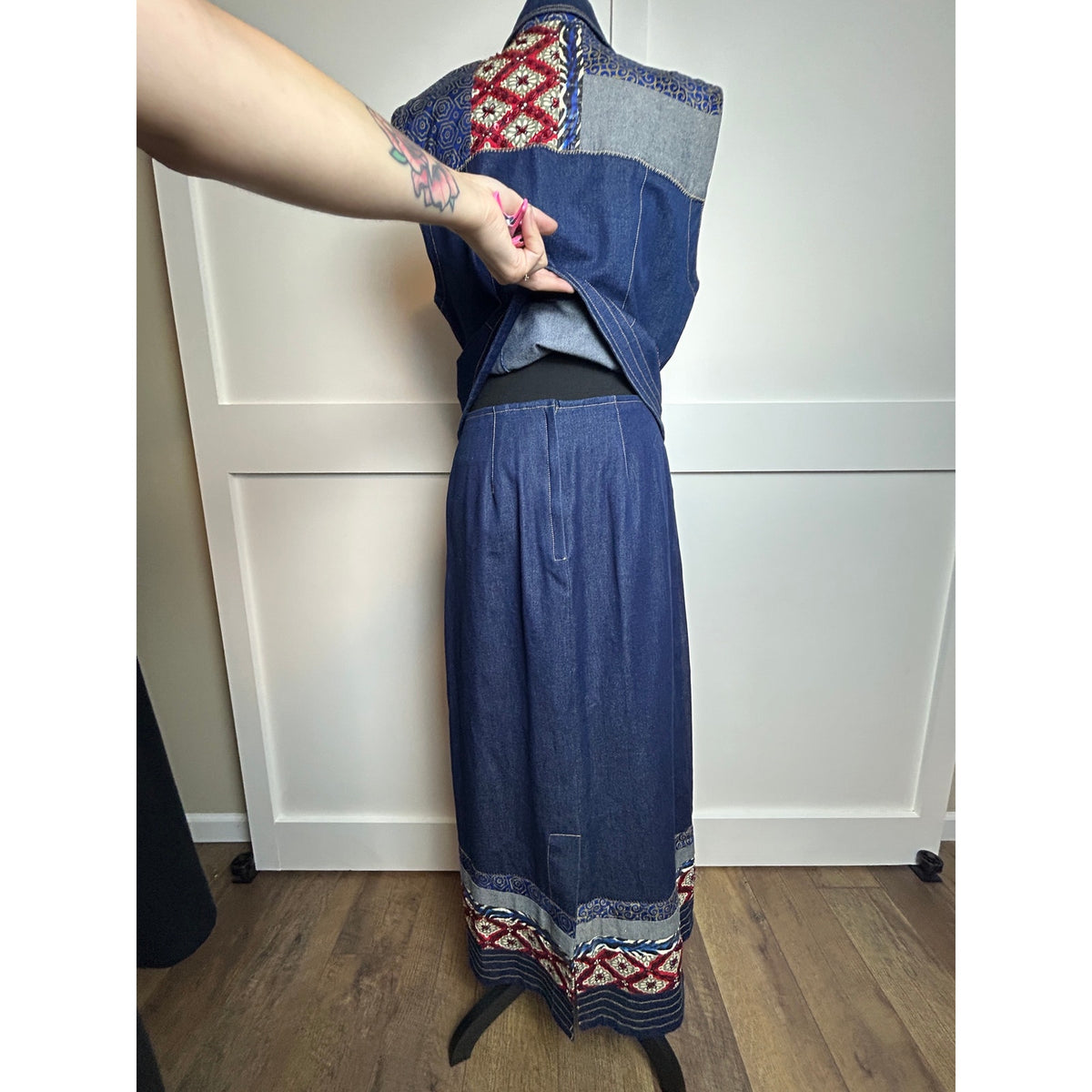 Surya beaded boho hippie denim maxi + vest set