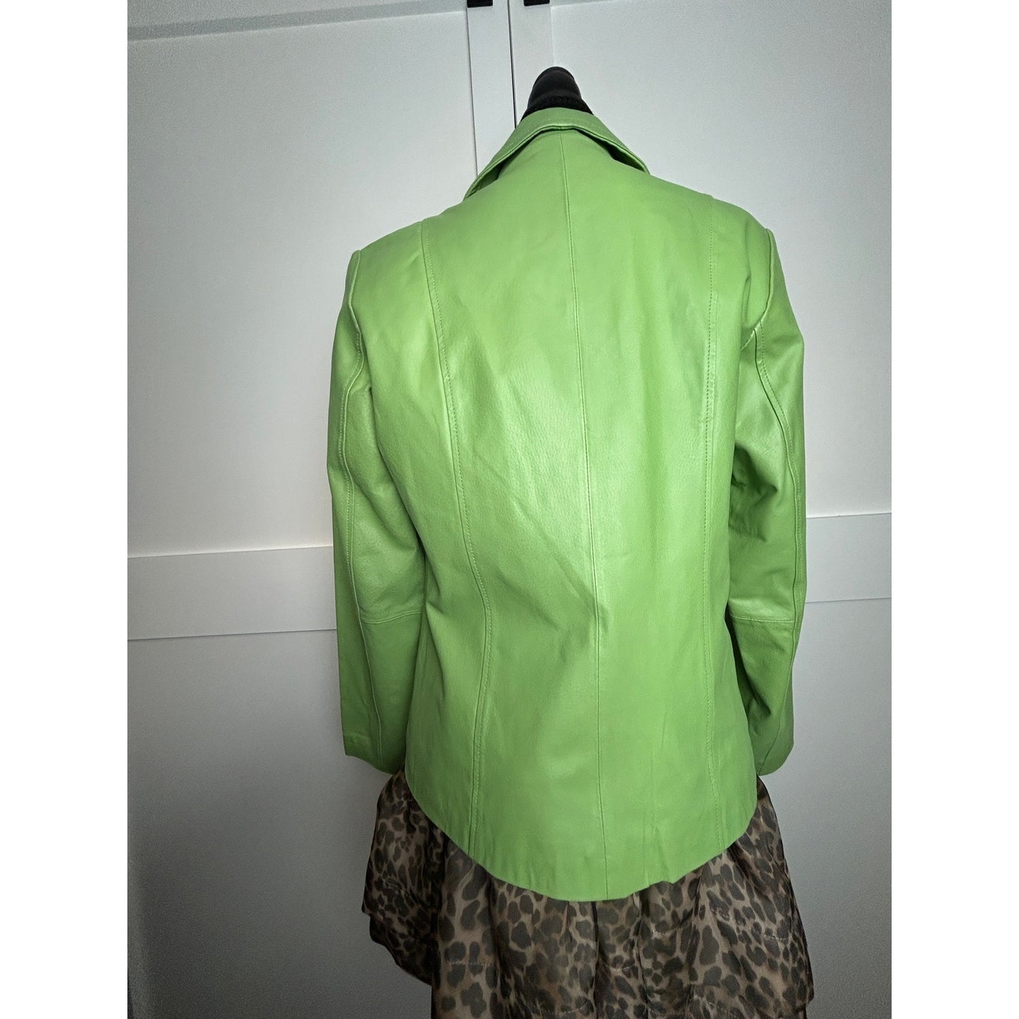 Y2K It Girl Lime Green Leather Blazer 💚 Indie Sleaze Statement Jacket Dialogue Size XS