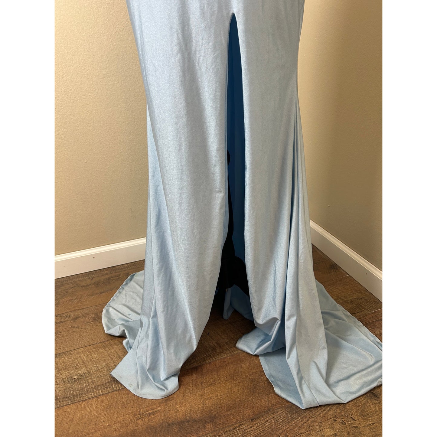 y2k baby blue floral prom dress side slit train fairytale coquette formal gown