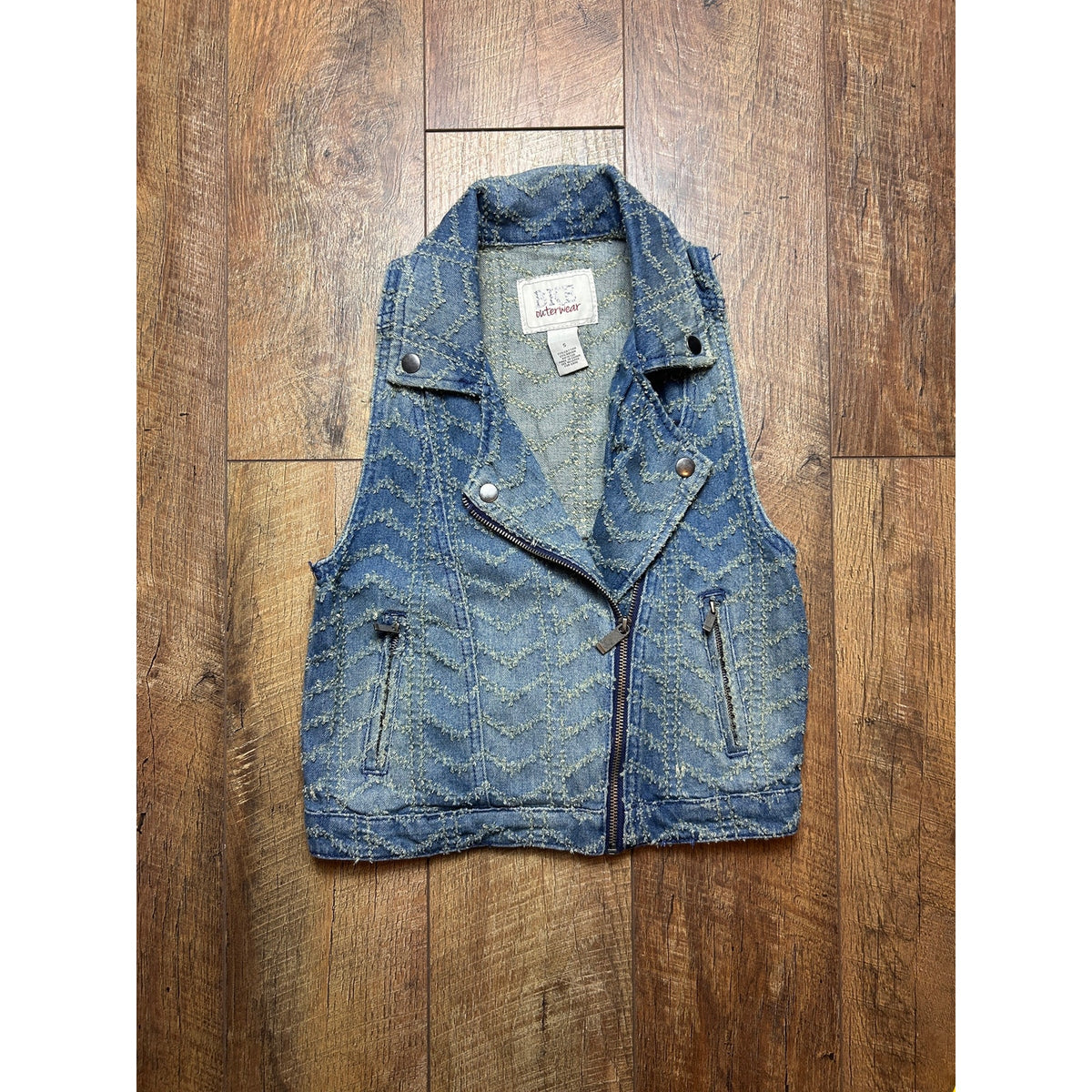 BKE Asymmetric Denim Vest Size S Y2K Western Sleeveless Pockets