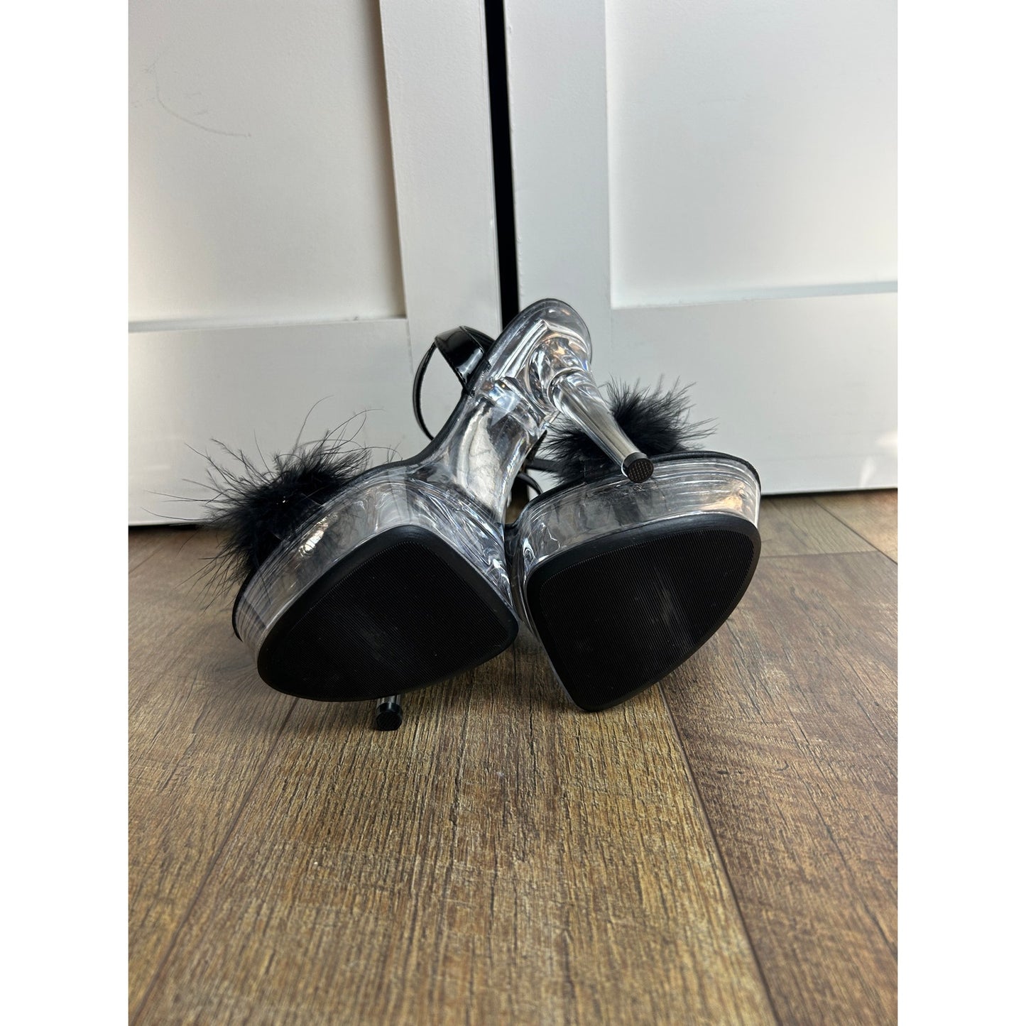Miss Heel Clear Platform Feather Slingback Heels Size 38 Y2K Strappy Party Shoes