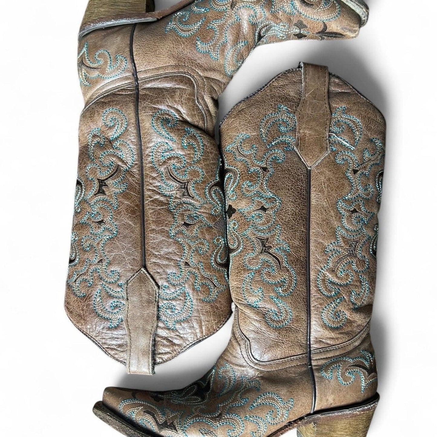 Circle G Brown & Blue Western Boots Size 6.5 Outlaw Cowgirl Western Alt