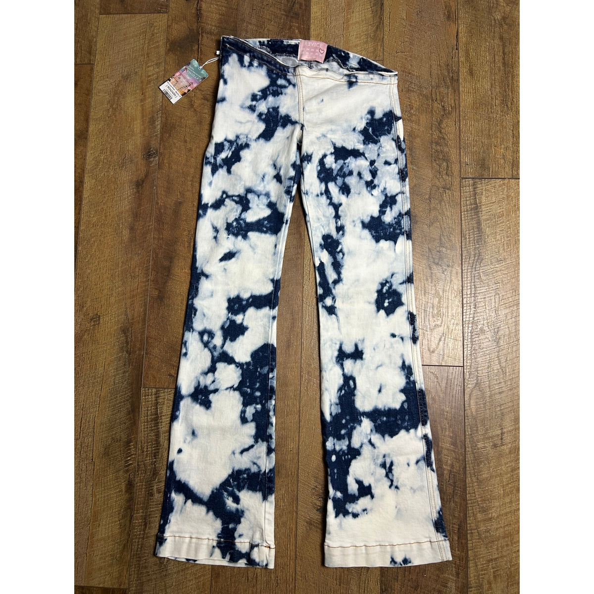 Revice NWT His loss pant apollo Asymmetrical Waist Cowgirl Jeans Tie Dye Acid Wash Low Rise Flare Size 27