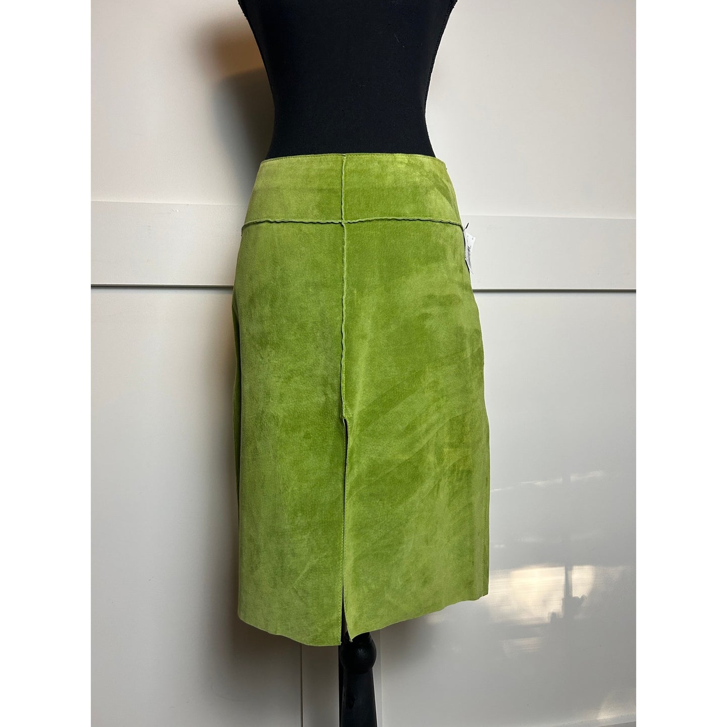 nwt deadstock bebe lime green suede leather skirt size 6