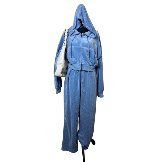 Y2K Von Dutch Baby Blue Velour Tracksuit Set –Cropped Juicy Couture Style XL