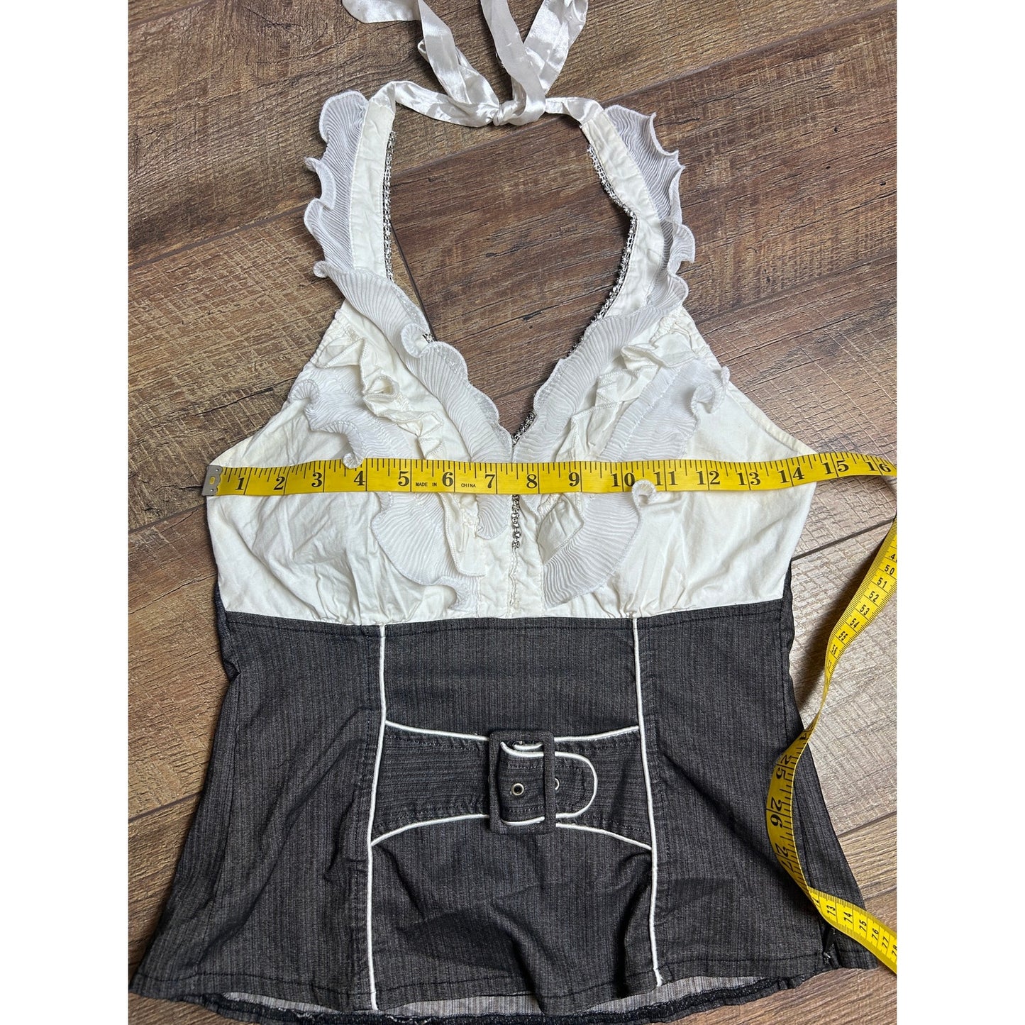 Y2K buckle halter top with gemstones