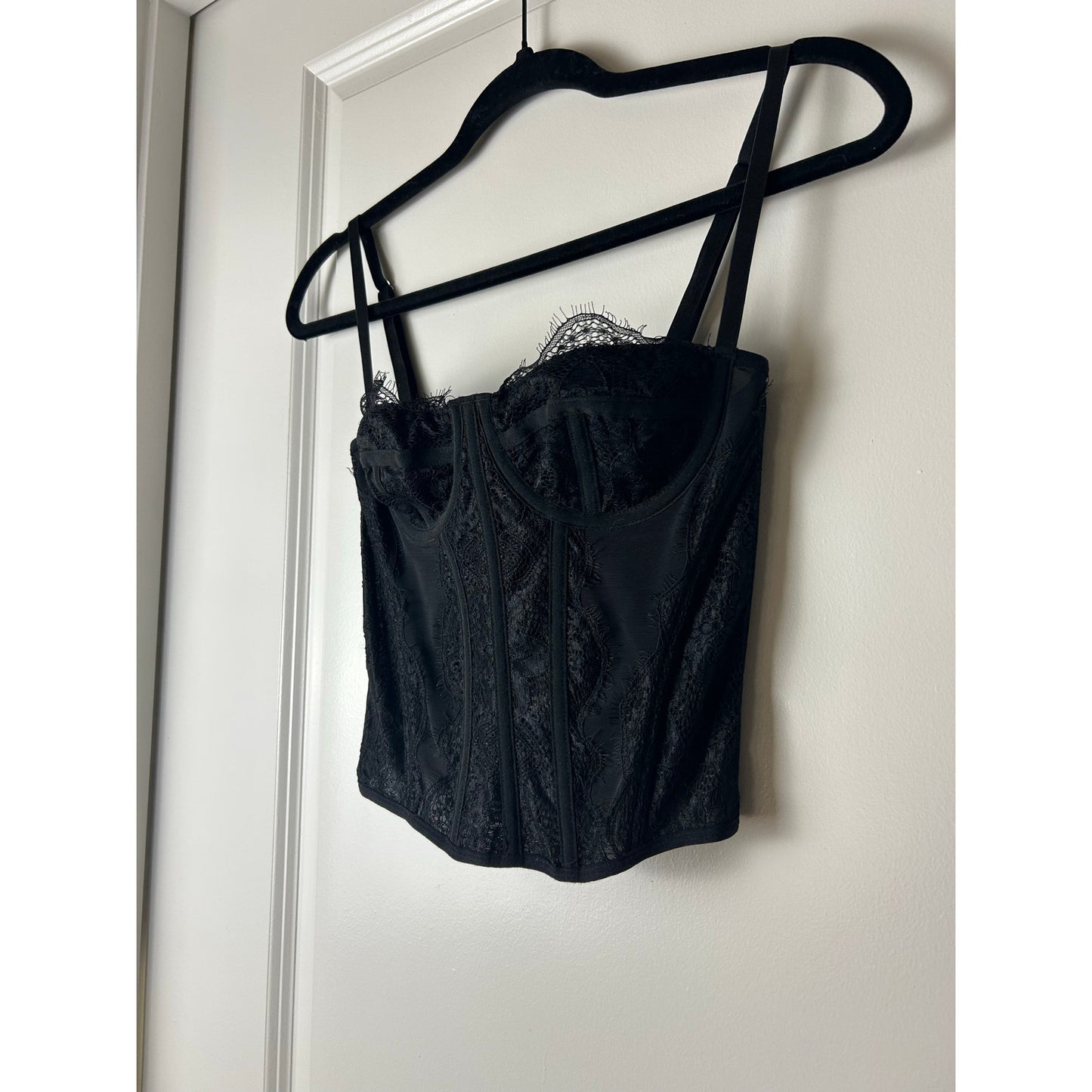 Square neck eyelash lace trim corset size xs