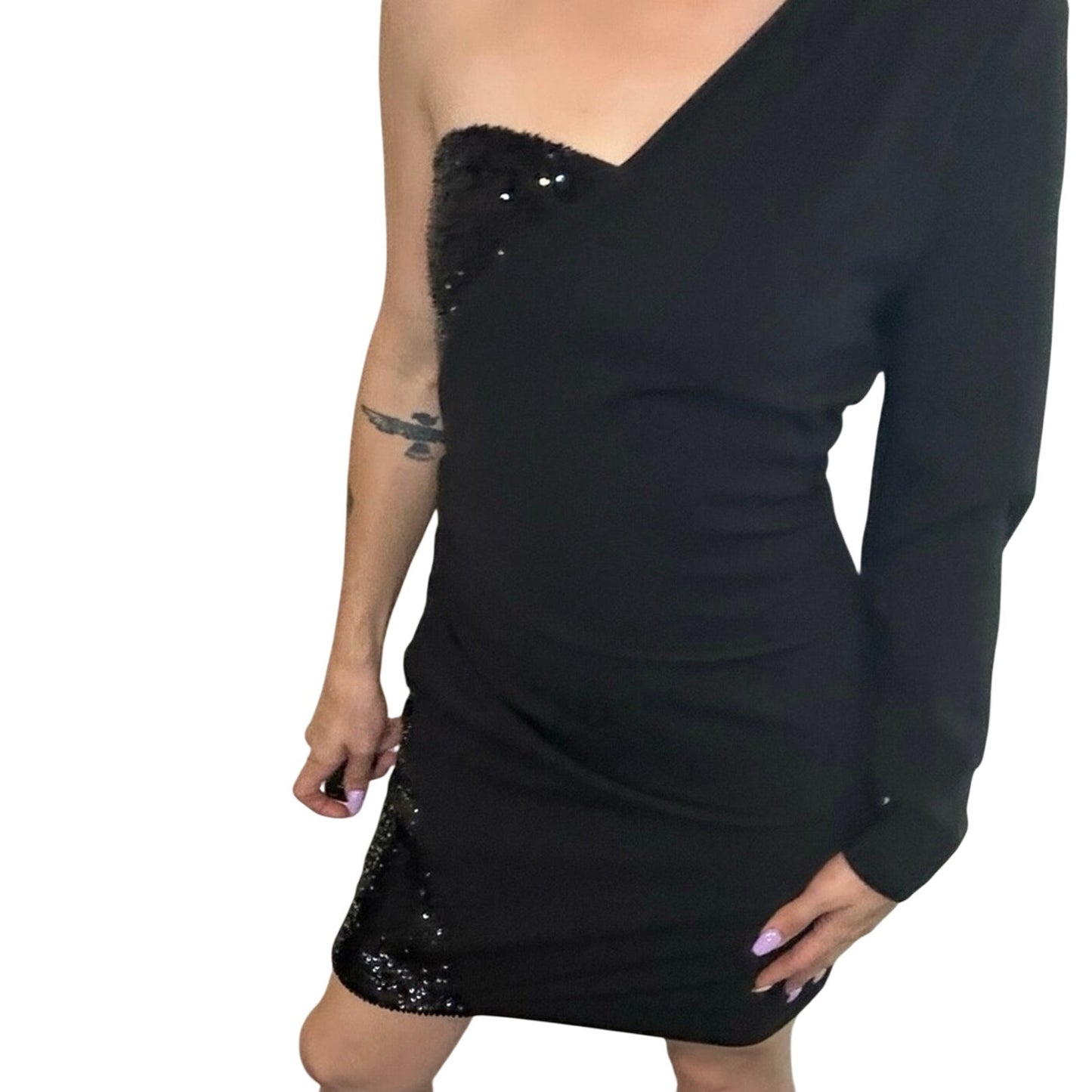 y2k it girl Express Black One Shoulder Dress XS Fitted Minimal Cocktail Party Dress