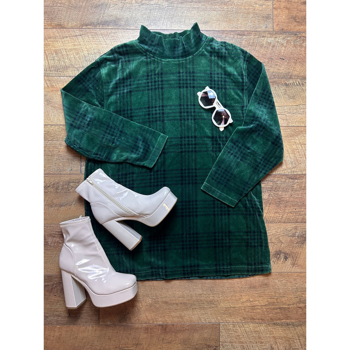 Vintage 60s Bold Spirits Velour Plaid Mod Dress Navy Green XL | Retro