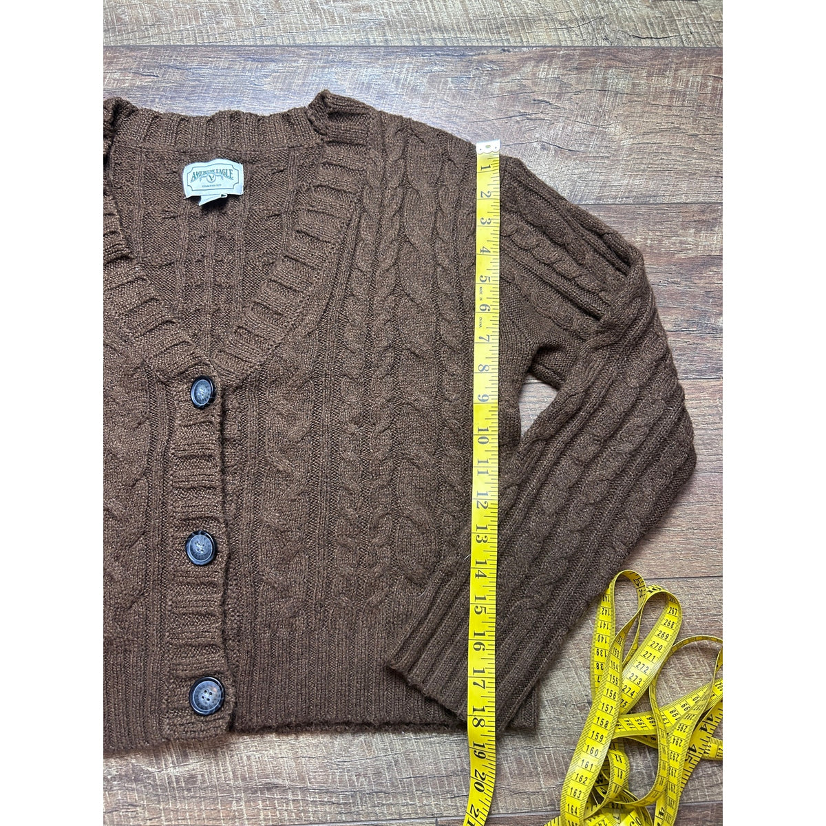 american eagle chocolate brwon cropped cardigan  perfect for fall size s
