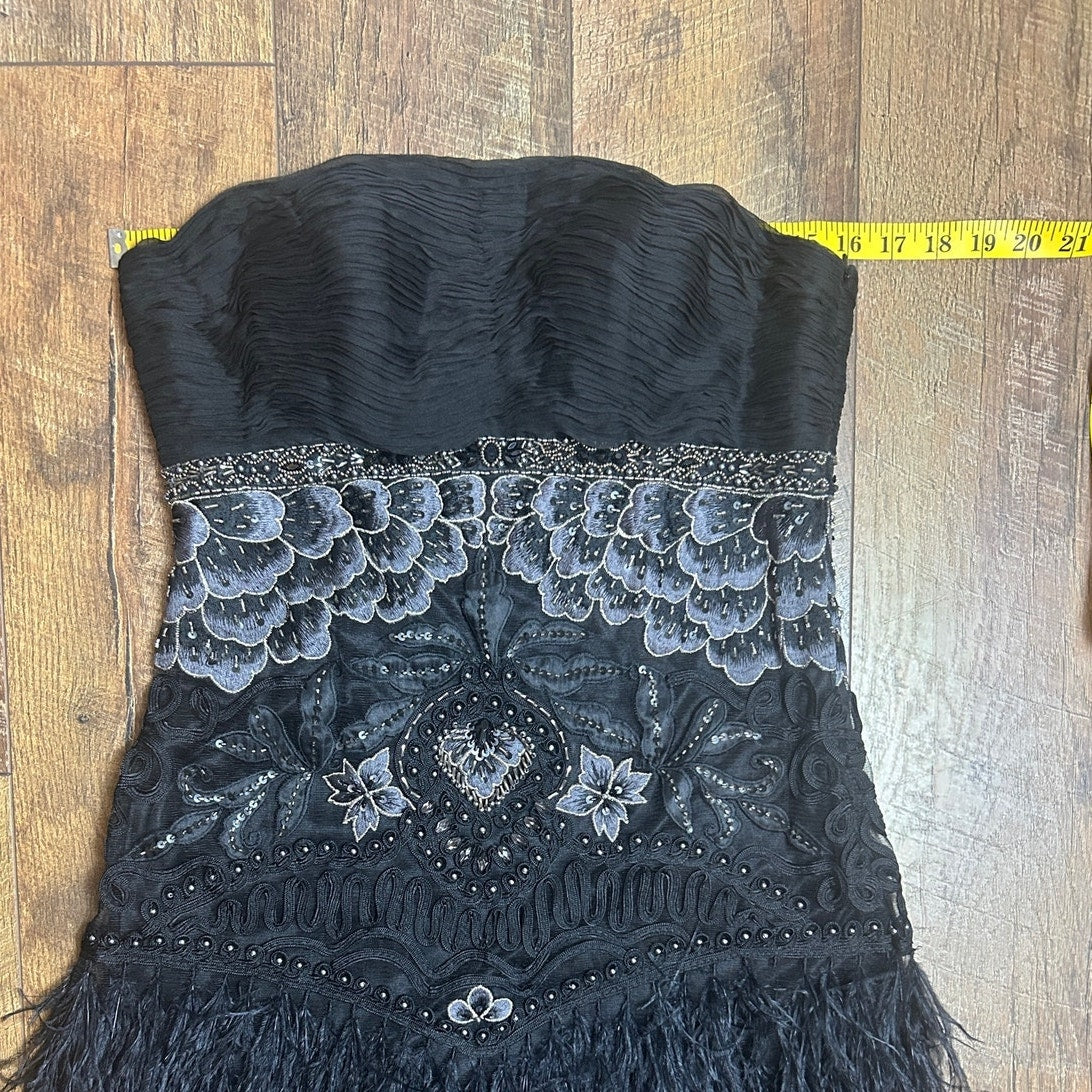 Sue Wong cocktail dress beaded silk ostrich, feather size medium