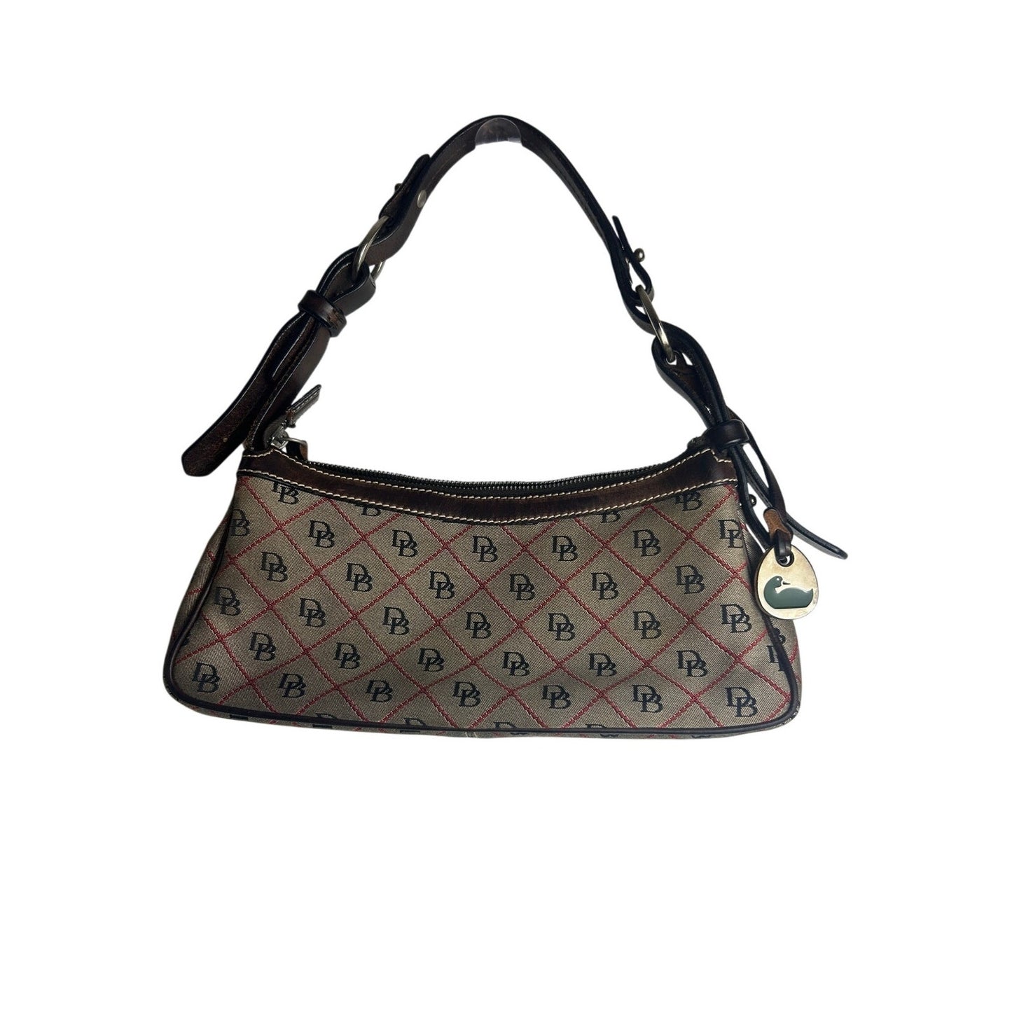 Dooney & Bourke Y2K Monogram Jacquard Baguette Bag – Red Black Tan Shoulder Bag