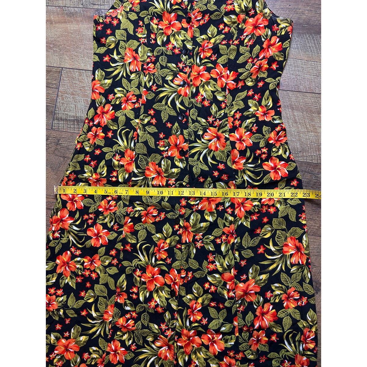 Vintage Erika 90s Orange Green Hibiscus Rayon Button Down Maxi Dress L