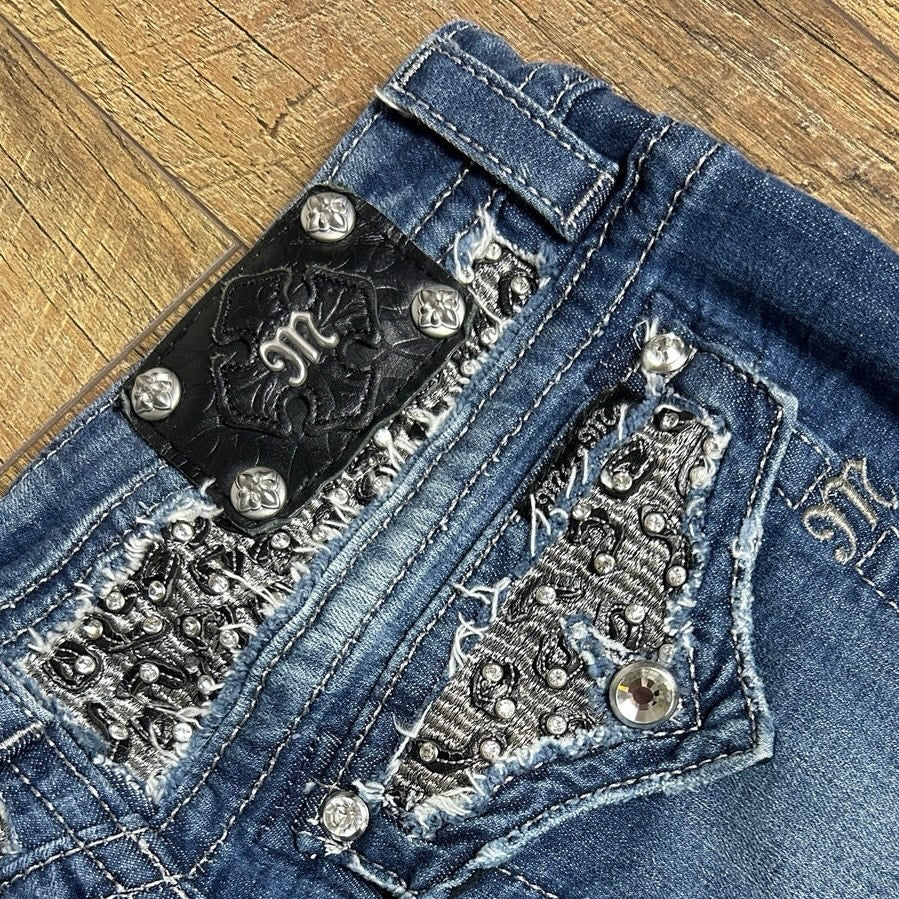 Size 30 miss me low rise cheetah print bling flap pocket