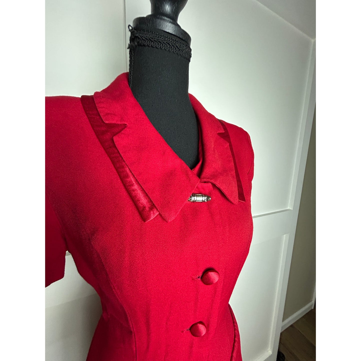 Vintage Red Maxi Shirt Dress Rayon Blend Scarlett Tag Flowy Size S