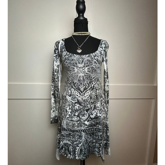 Y2K McBling Tattoo Fairy Nietenkleid Ed Hardy Style Viskose-Mix Größe S (Passt S–M)