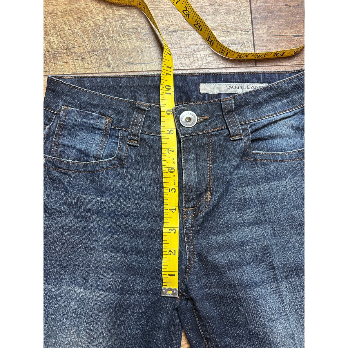 Y2K DKNY Bootcut Jeans Embellished Mid Rise Faded Dark Wash Denim Size 2