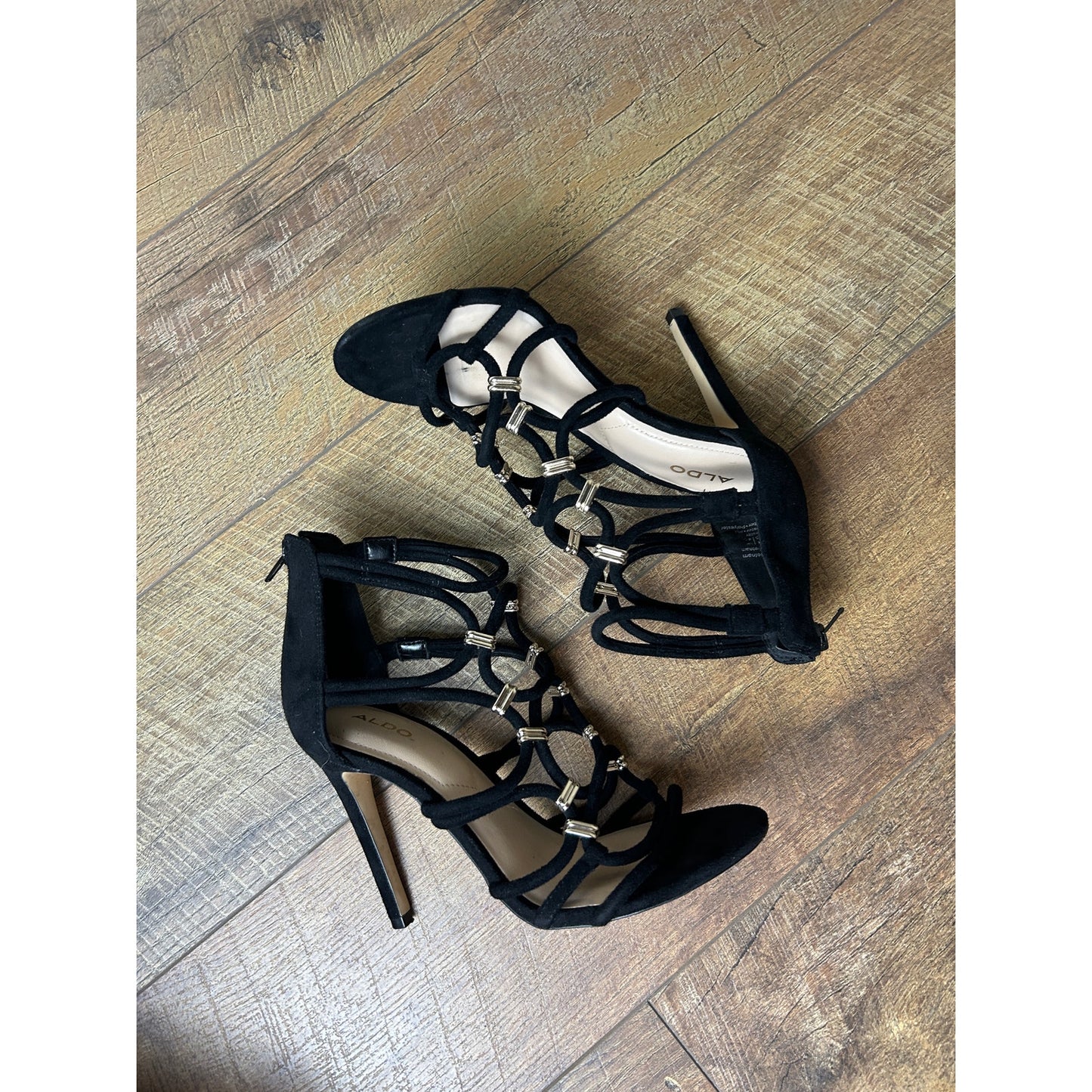 ALDO Sandales à Talons Lanières Métalliques Bout Ouvert Taille 7 Y2K Soirée Glamour