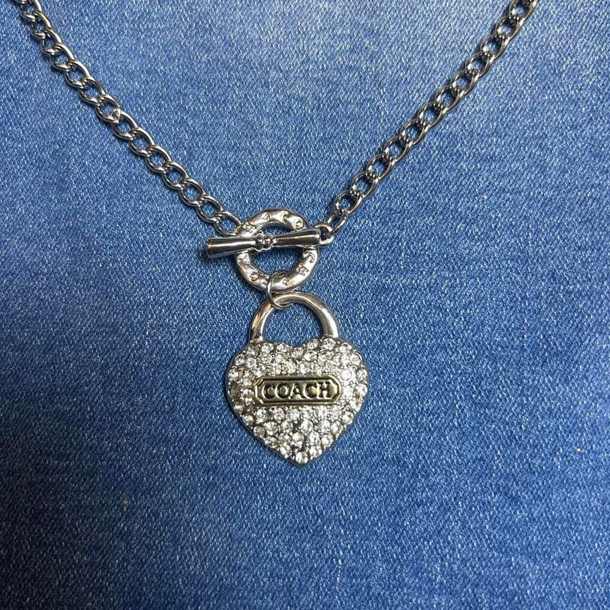 Vintage Coach Silver Heart Necklace & Bracelet Set Y2K Designer Jewelry