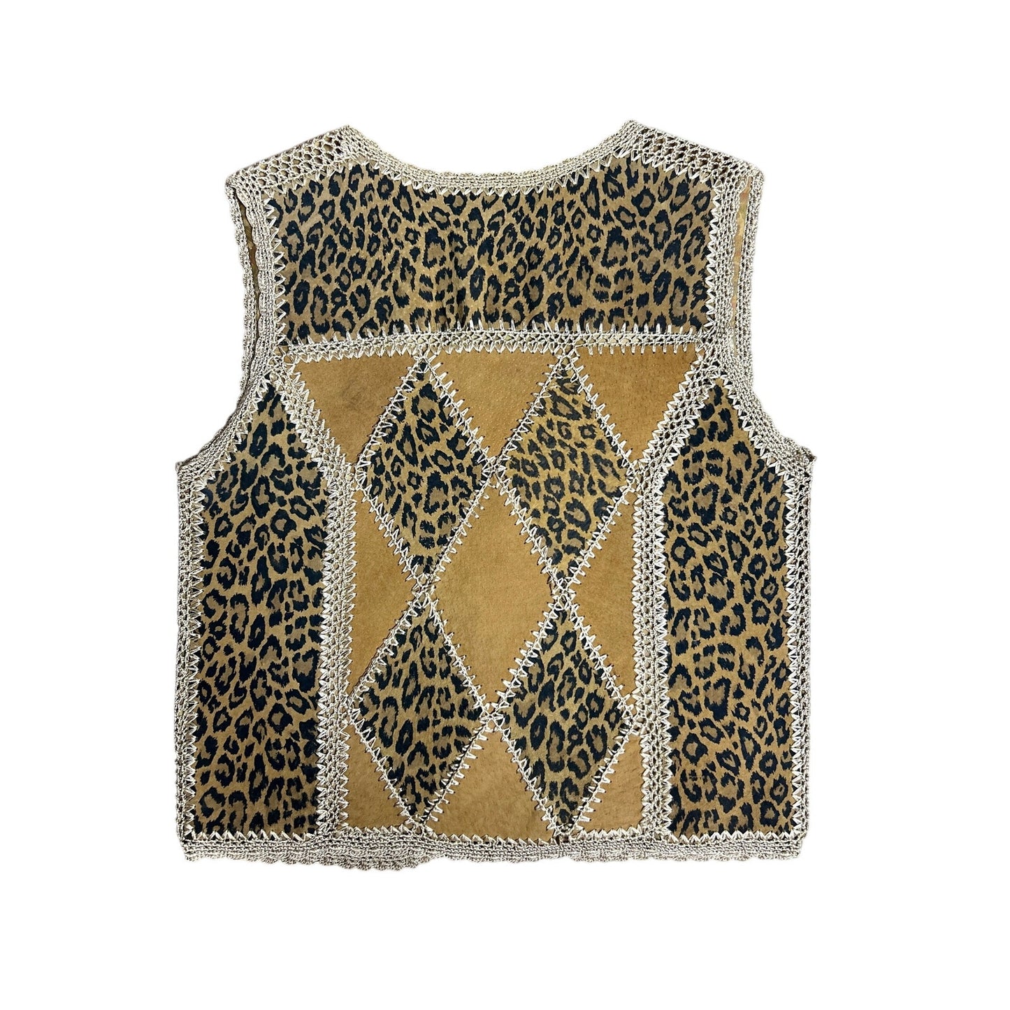 90s suede leather patchwork best leopard skin and tan size s