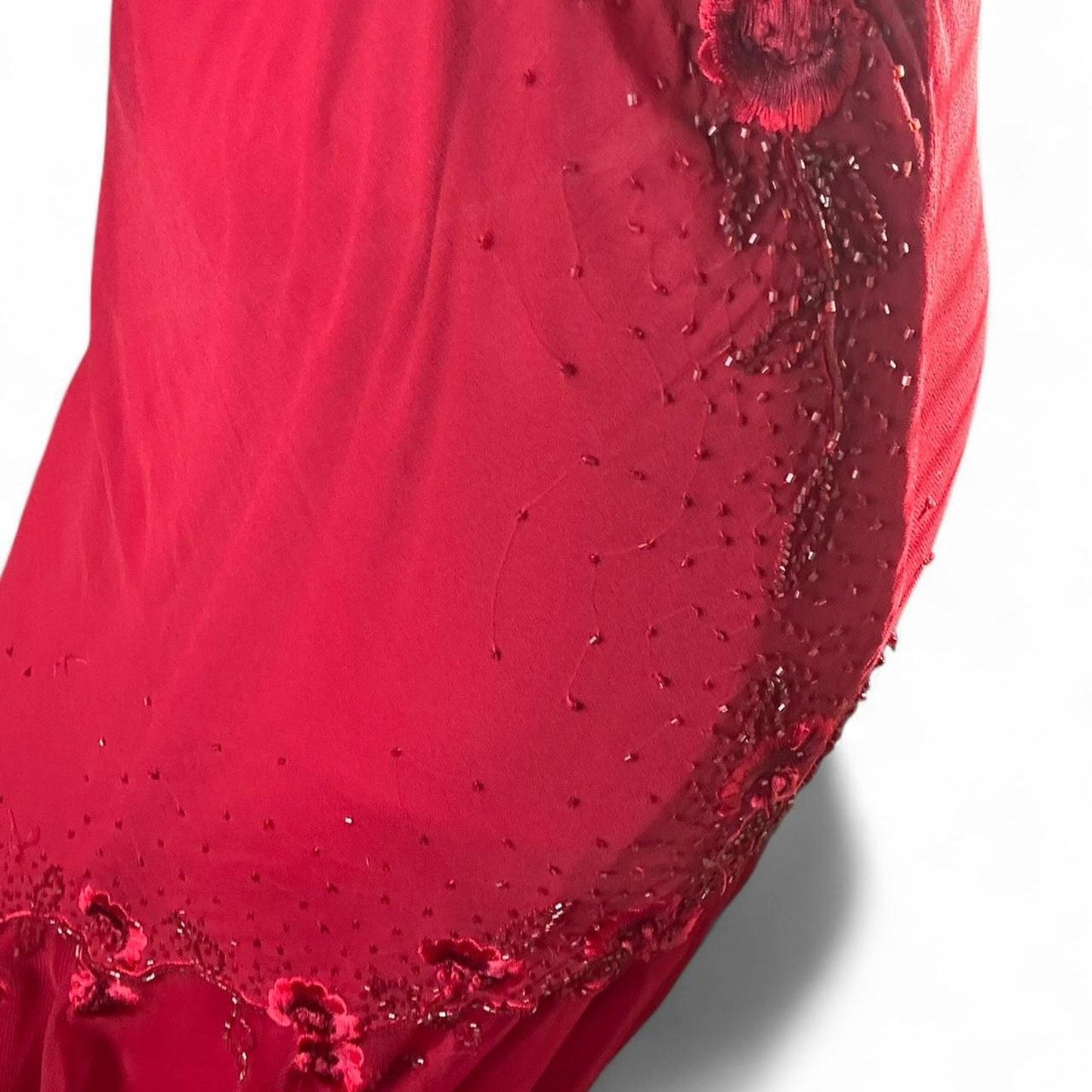 Xscape red silk beaded and embroidered maxi dress