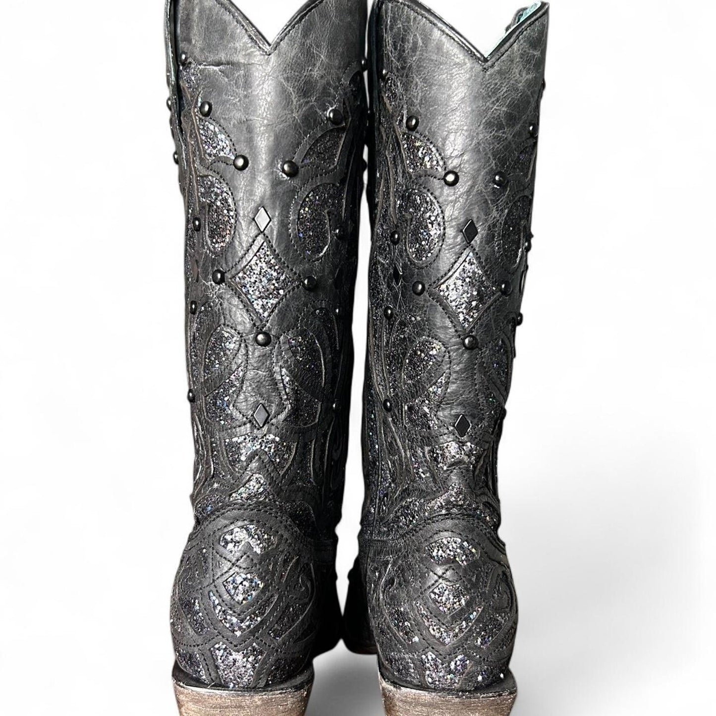 ✨ Free People Vibes – Corral Black & Silver Glitter Festival Stiefel Größe 37,5