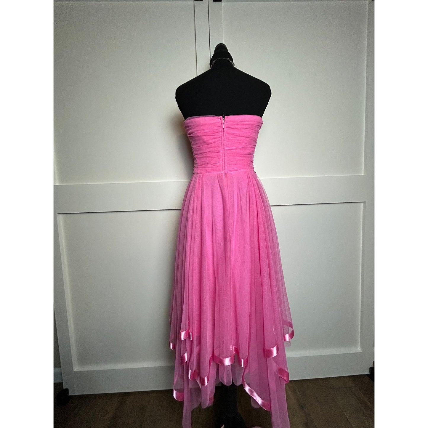 y2k cache hot pink fairy hem strapless dress size 8 coquette harajuku