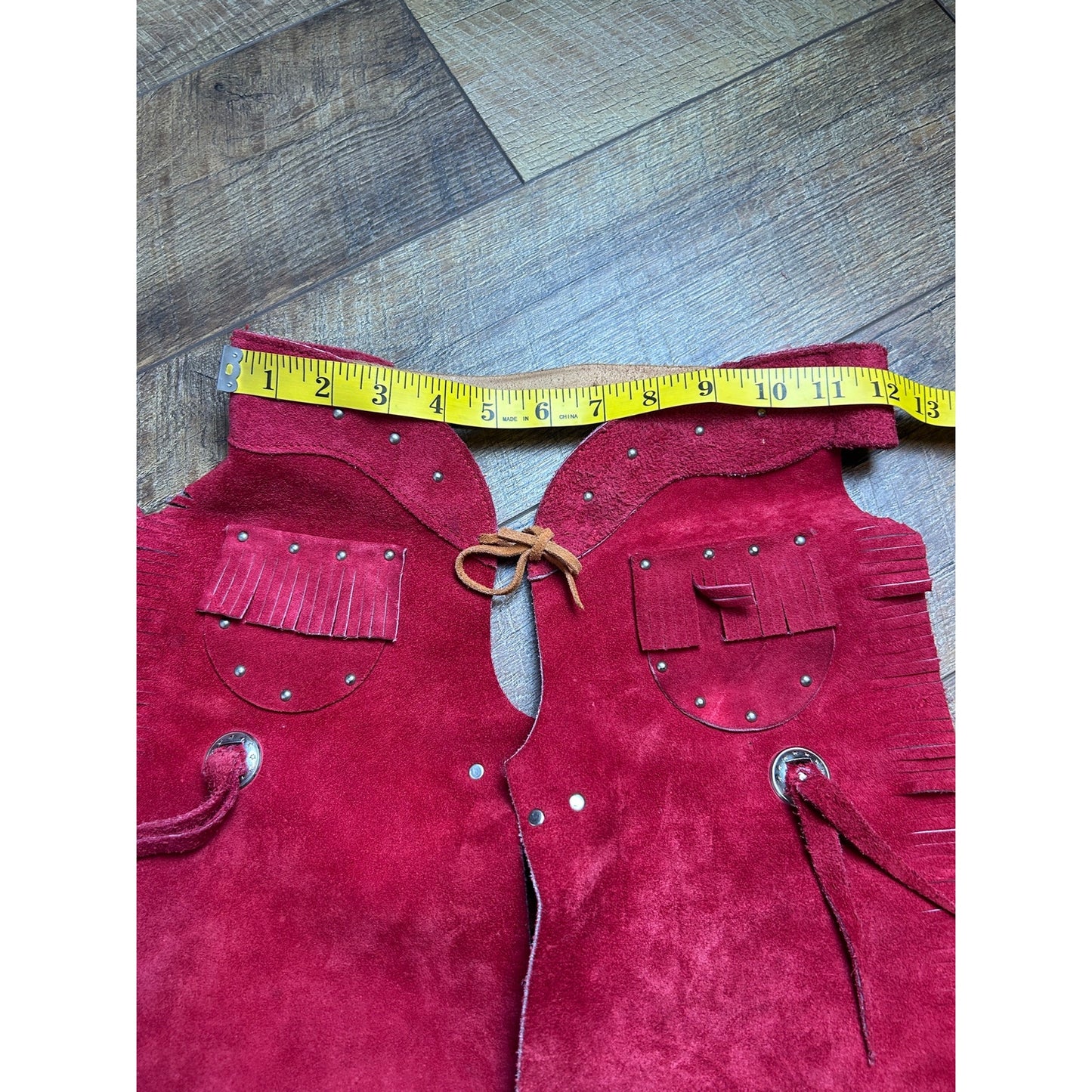 vintage sears suede red fringe rodeo western vest/ chap set 2-4T