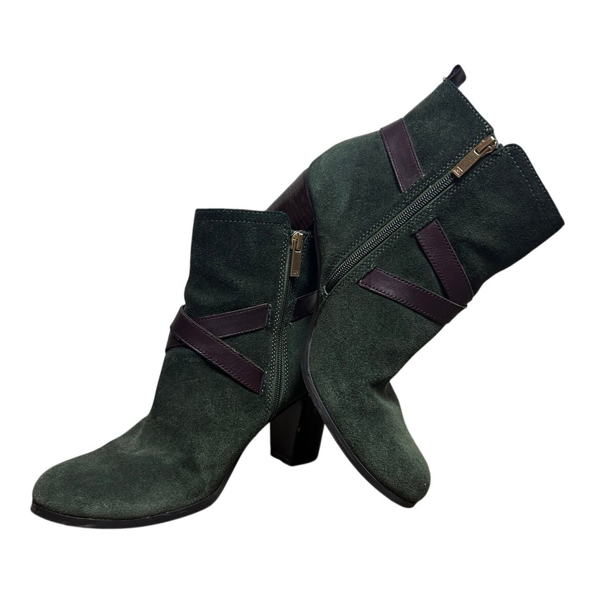 Jones New York Unbodder Green Suede Heeled Boots Size 10 4" Heel