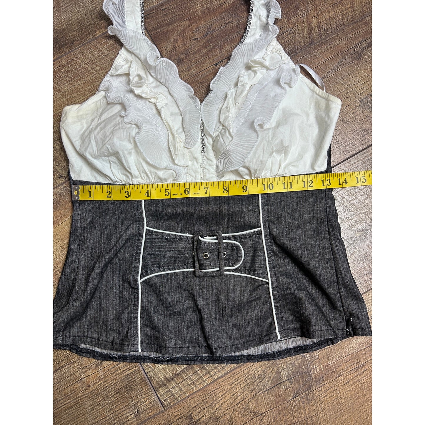 Y2K buckle halter top with gemstones