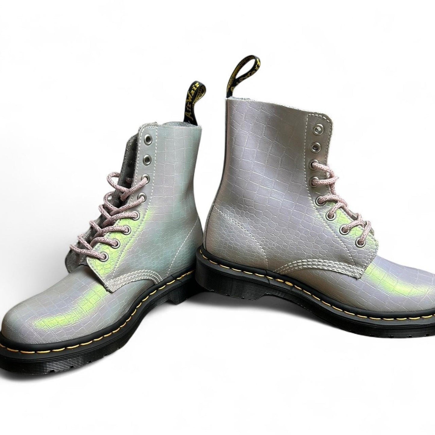 NEW Silver Dr Martens Pascal Boots Metallic Leather Lace Up Docs size 7/ uk 5