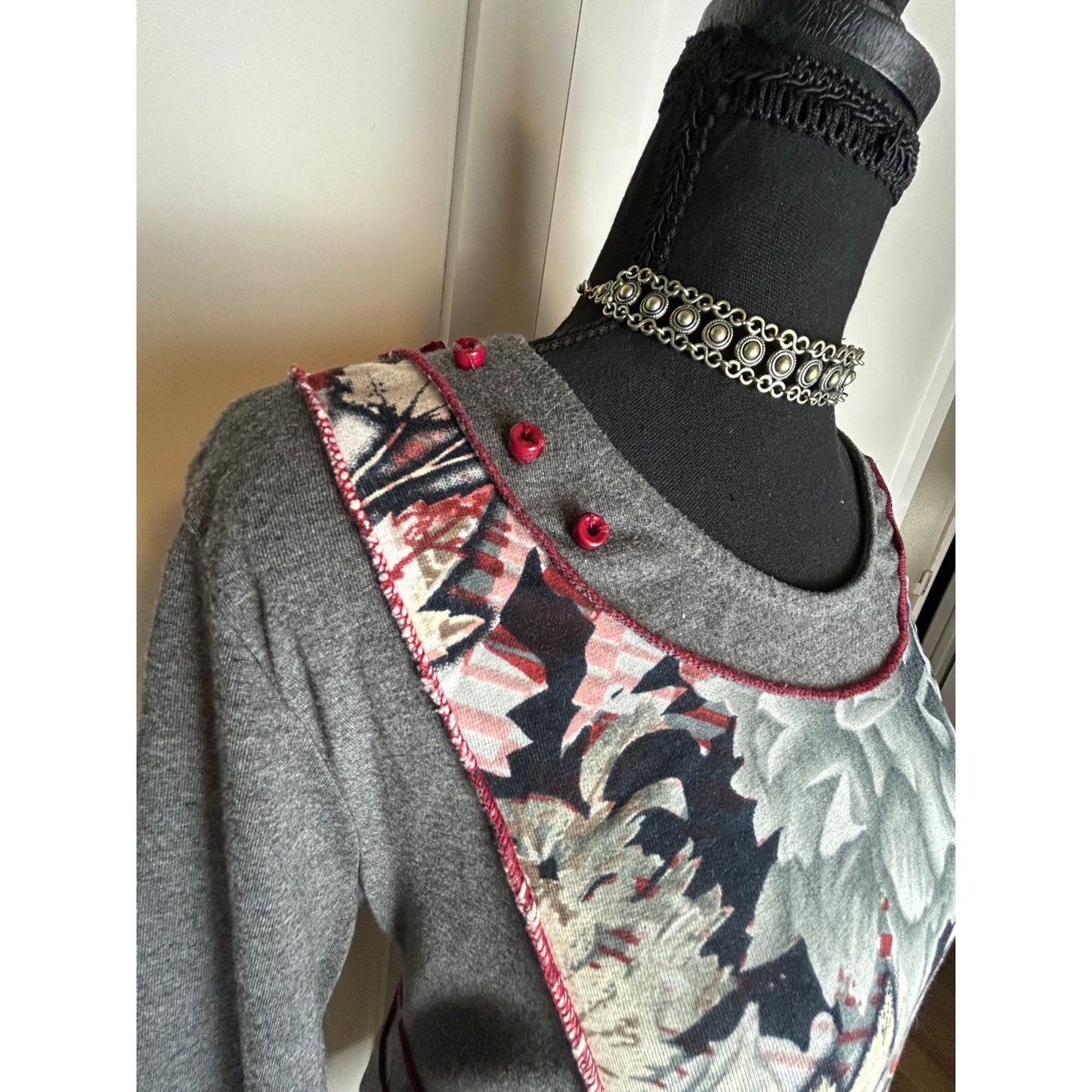 Orientique Patchwork Tunic Top Size L Euro Summer Edit Floral Rayon Boho Chic