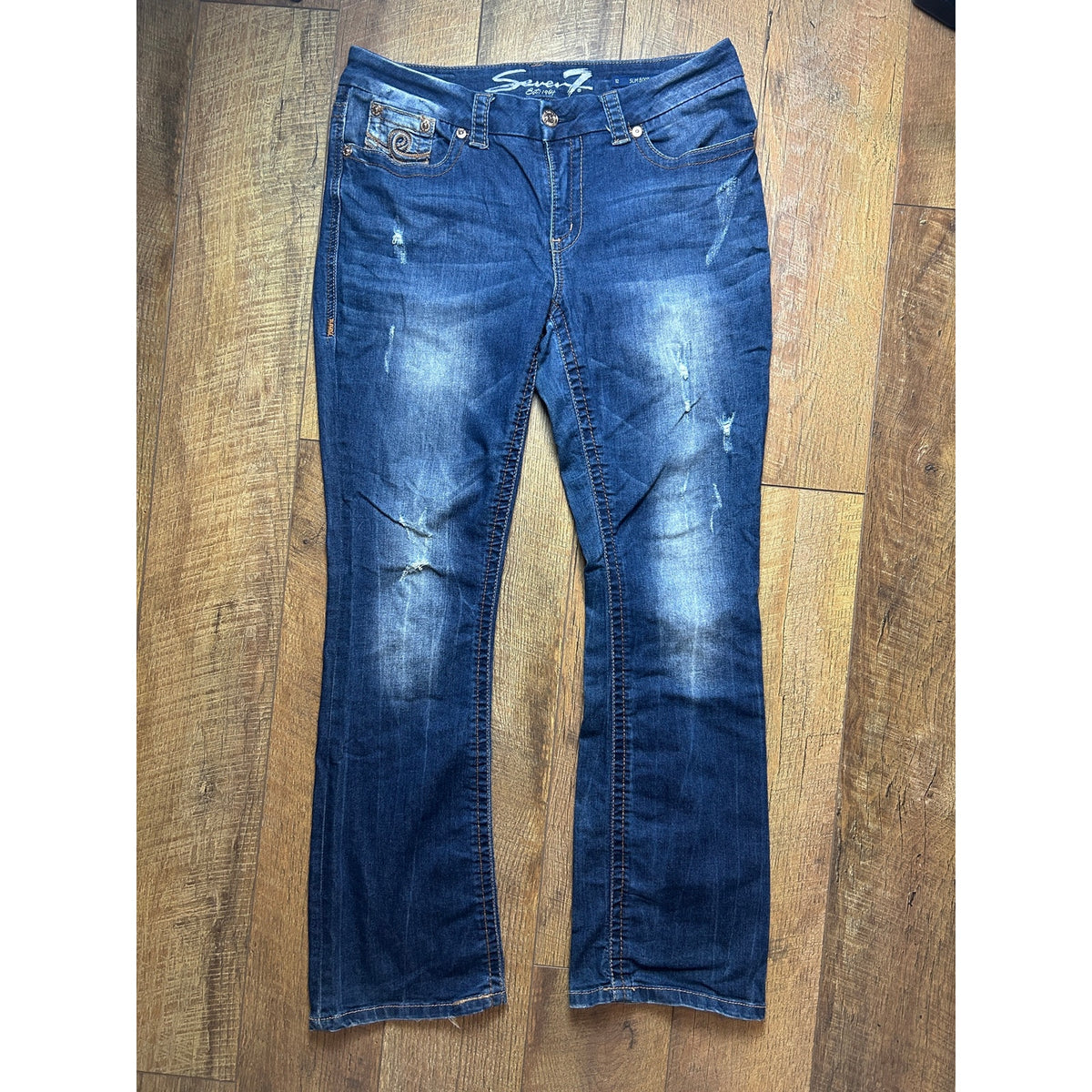 Seven For All Mankind Slim Boot Jeans Medium Wash Faded Denim Size 12