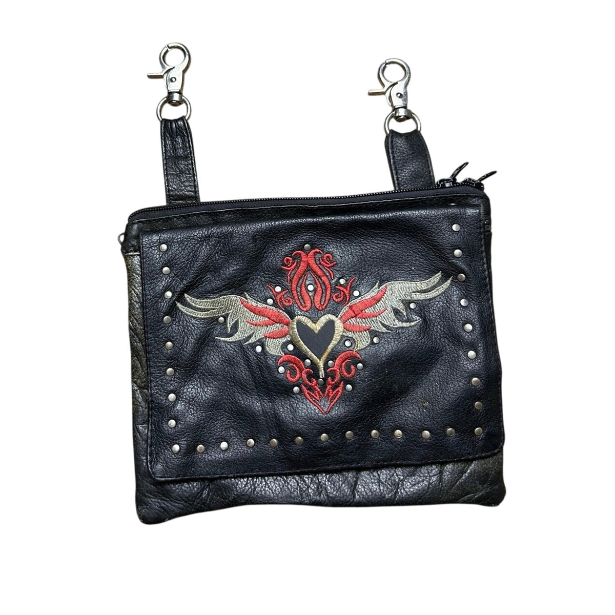 heart tribal clip on zip up saddle bag