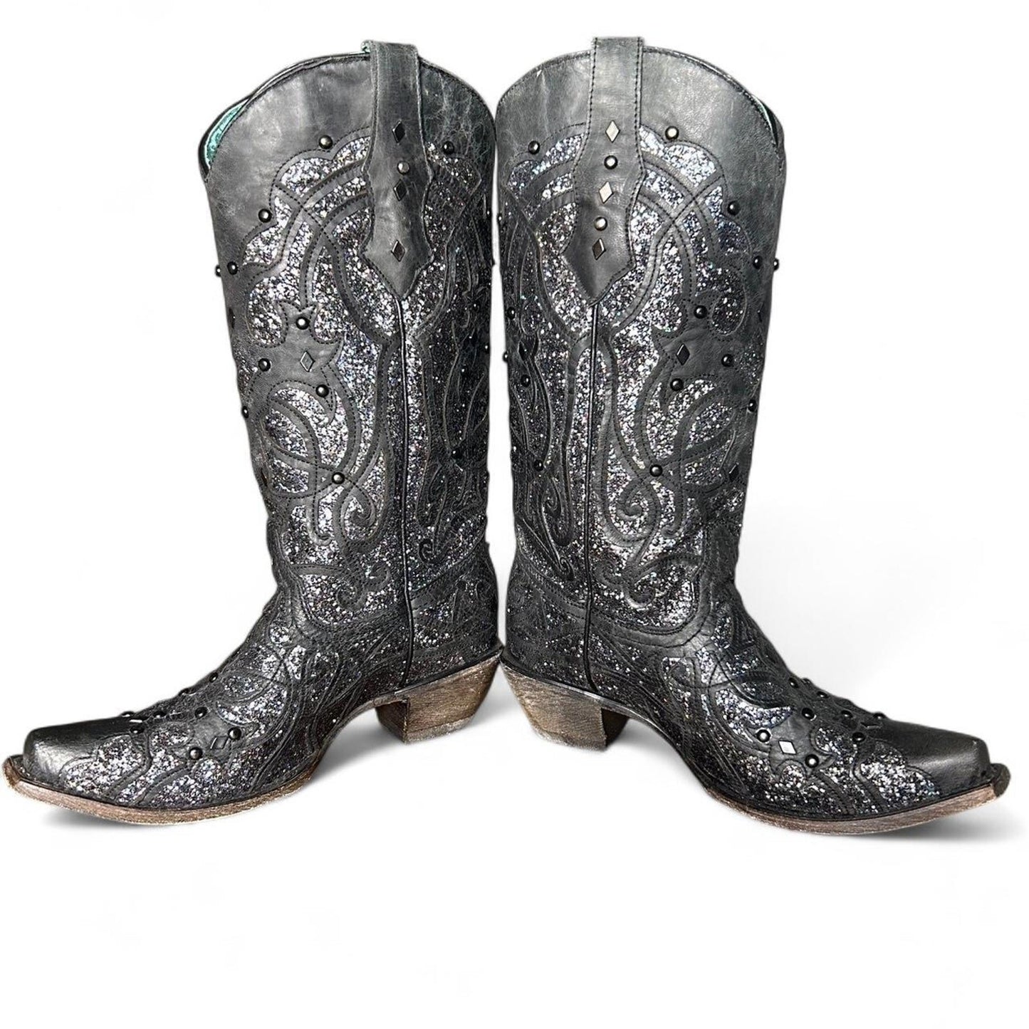 ✨ Free People Vibes – Corral Black & Silver Glitter Festival Stiefel Größe 37,5