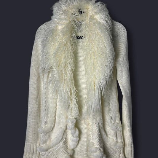 Laseine white faux fur duster cardi